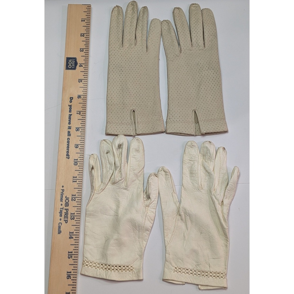 Gimbels Vintage Leather Gloves Womens Size 7 White Beige Fair Bundle Italy 2pr
